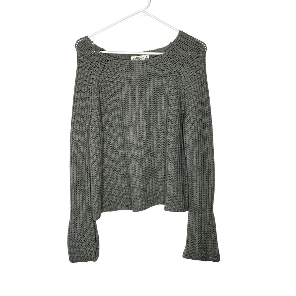 Abercrombie & Fitch Gray Knit Sweater M Long Sleeve Womens Lightweight Open Weav